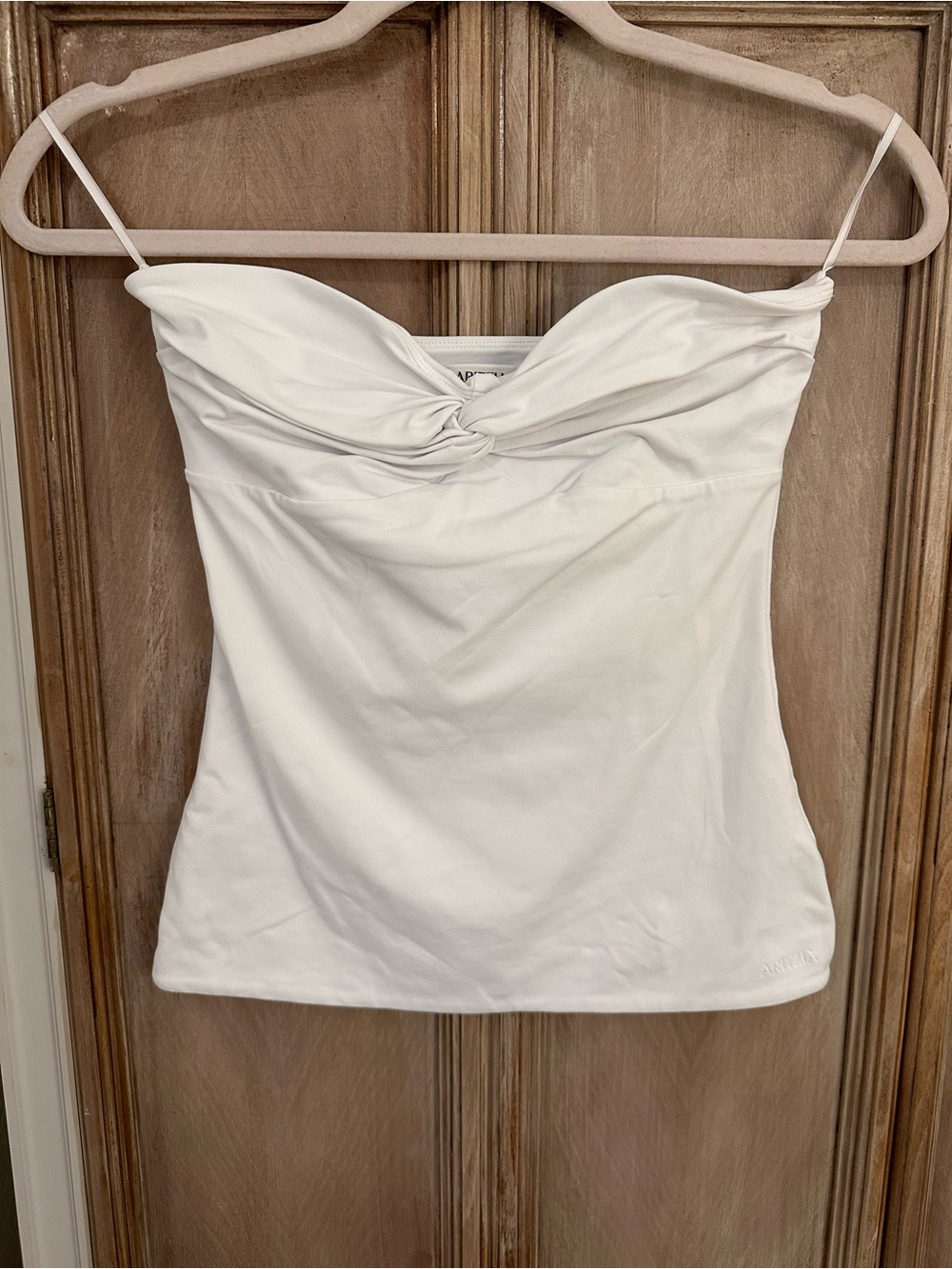 Aritzia White Contour Twist-Front Strapless Top